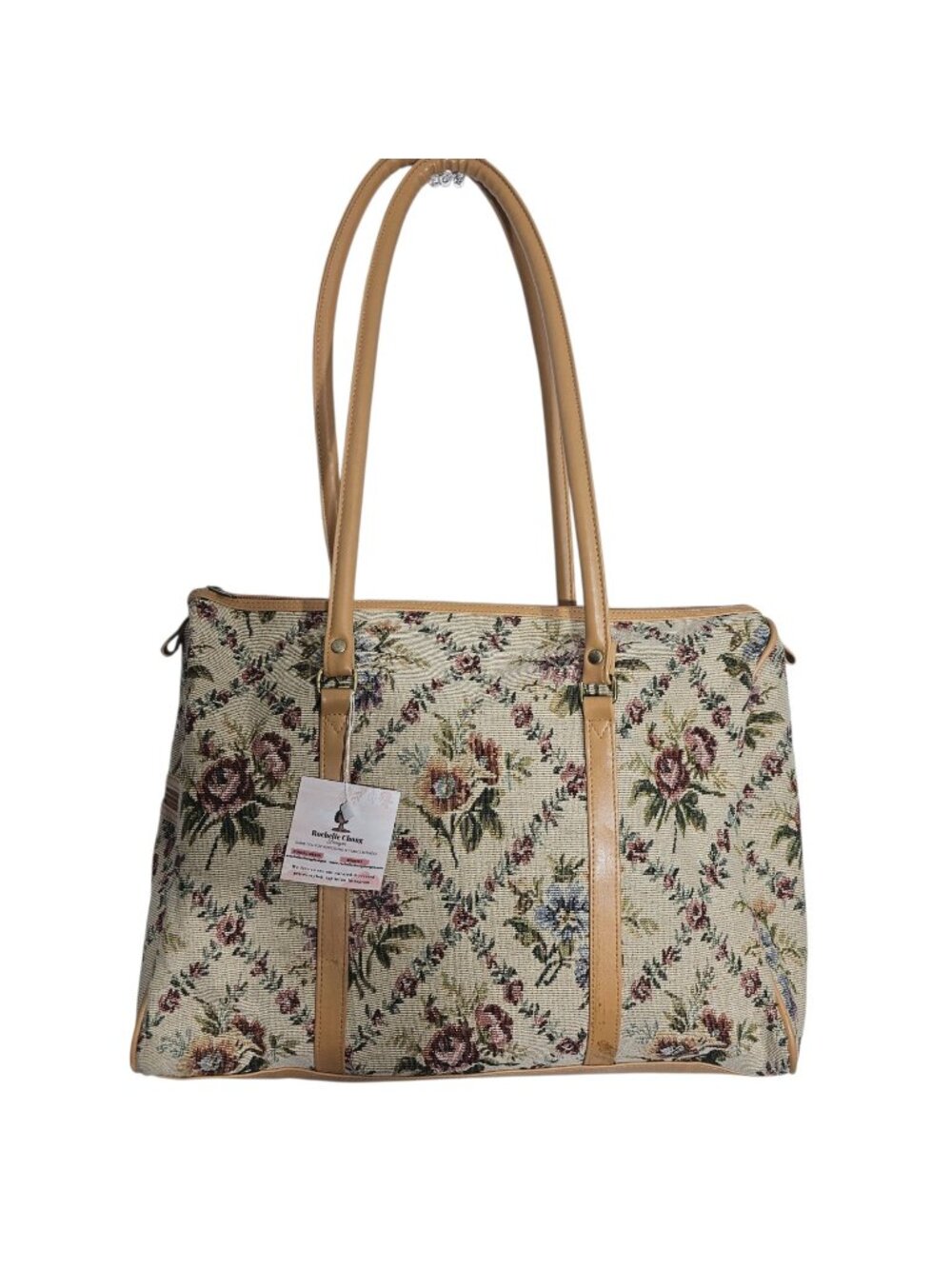 Vintage Floral Tapestry Shoulder Bag With Faux Leather Trim